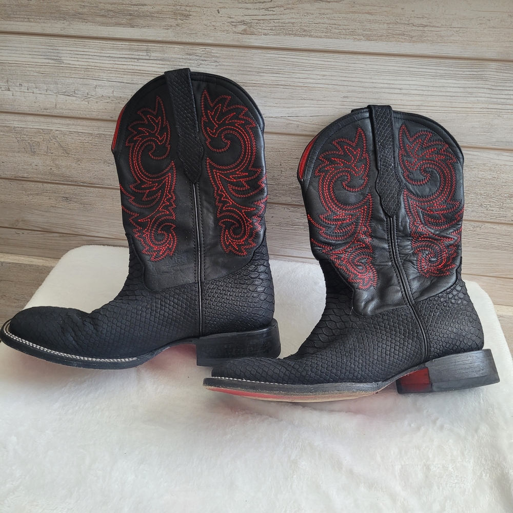 Matte Black Python Square Toe Alfa Biker Western … - image 2